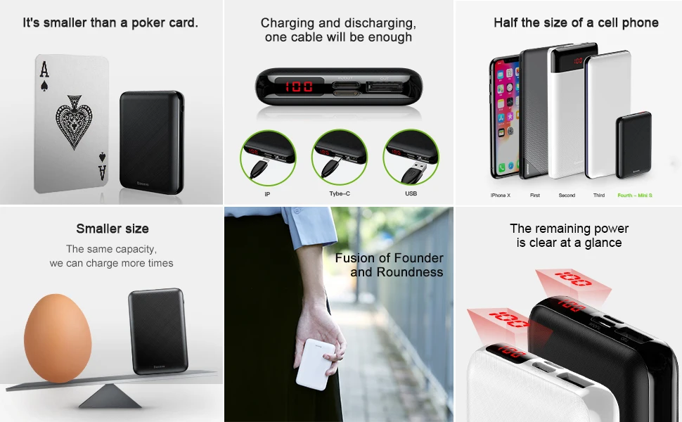Baseus 10000 мАч mi ni power Bank портативное usb type C быстрое зарядное устройство маленький 10000 мАч power bank для iPhone Xiaomi mi внешний аккумулятор