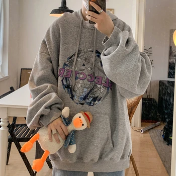

Men Fleece Harajuku Hooded Hoodies 2020 Mens Oversized Japanese Streetwea Sweatshirts Male Koreanfashions Grey Hoodie