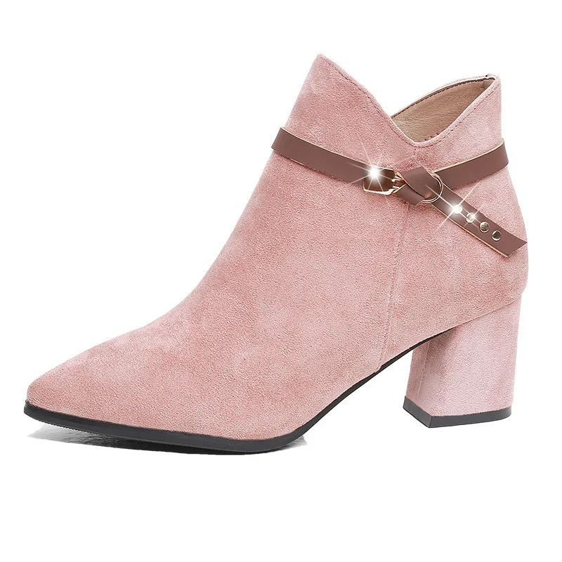 

Fashion Women Boots Casual Leather Low High Heels Spring Shoes Woman Pointed Toe Rubber Ankle Boots Black Red Zapatos Mujer123