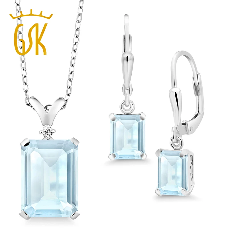 GemStoneKing 13.37Ct 925 пробы серебро небесно-голубой топаз кулон Цепочки и ожерелья серьги для Для женщин набор с 18 дюймов цепи ювелирные изделия
