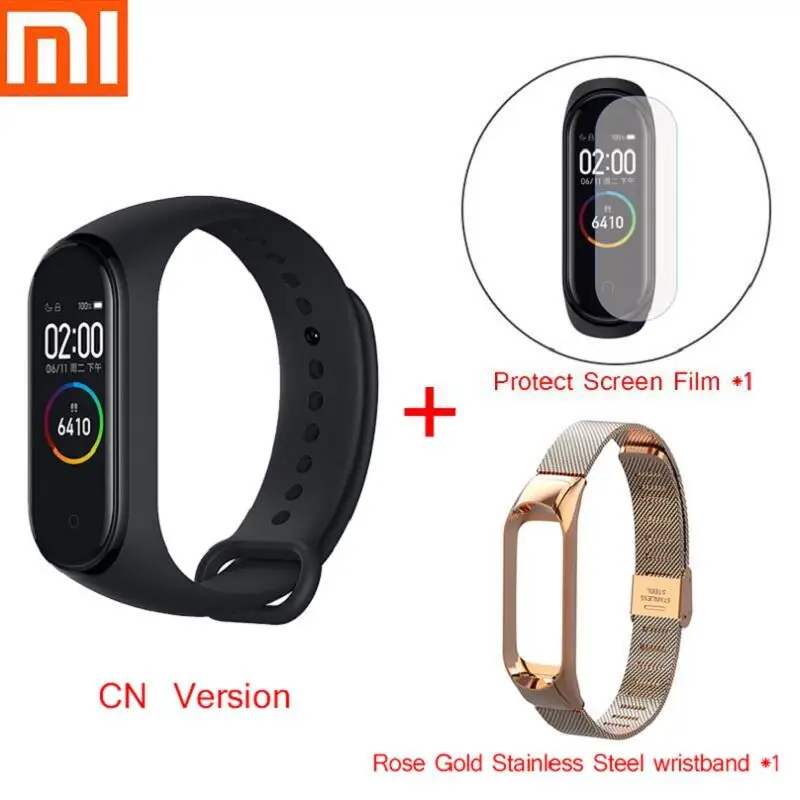 Xiaomi Mi смарт-браслет 4 фитнес-браслет MiBand 4 Частота сердечных сокращений большой сенсорный экран сообщение Smartband D30 - Цвет: ROSE GOLD