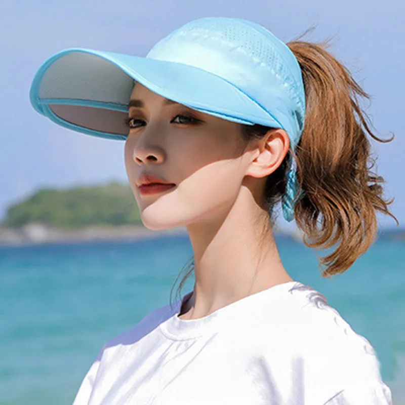 Retractable Women Sun Visor Summer Sun Hat Unisex UV Hat Cap Beach Headwear New Wide Brim Beach Adjustable UV Protect