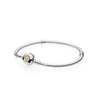 

Fashion S925 Sterling Silver Crystal Moments Snake chain Bracelet Fit Original Pandoras Women Charm Beads Bracelets Gift Jewelry