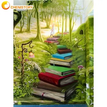 

CHENISTORY Framed Paints By Numbers Kits For Adults The Forest Book Road Landscape Painting HandPainted Diy Gift For Home Wall