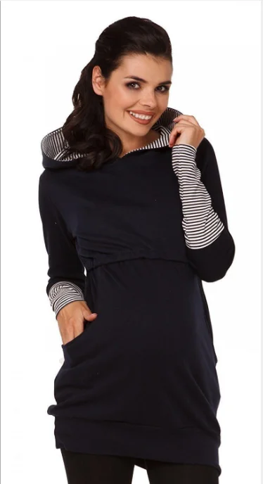 Mother pregnant women breastfeeding baby maternity shirt winter breastfeeding shirt breastfeeding casual long-sleeved women - Цвет: Синий