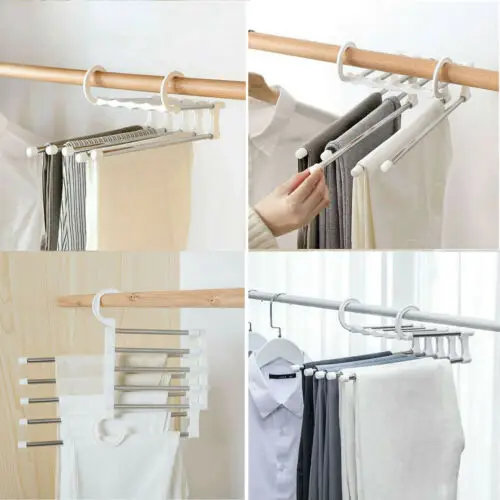 5 in 1 Pant rack shelves Stainless Steel Clothes Hangers Stainless Steel Multi-functional Wardrobe Magic Hanger 6