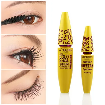 

Mascara Waterproof Black Long 2PC Fashion Leopard Yellow Tube Volumizing Dense Makeup Mascara Set Eye Makeup Tool Y814