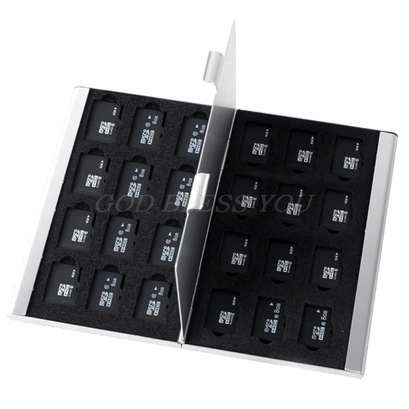 

Silver Aluminum Memory Card Storage Case Box Holder For 24 TF Micro SD Cards