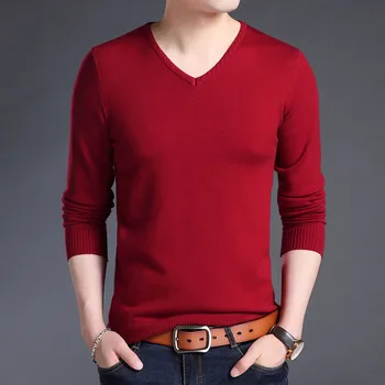 

Niceautumn And Winter Pop Fashion Clothing Pullover Men Sweater V-neck Solid Color Slim Men Sweater