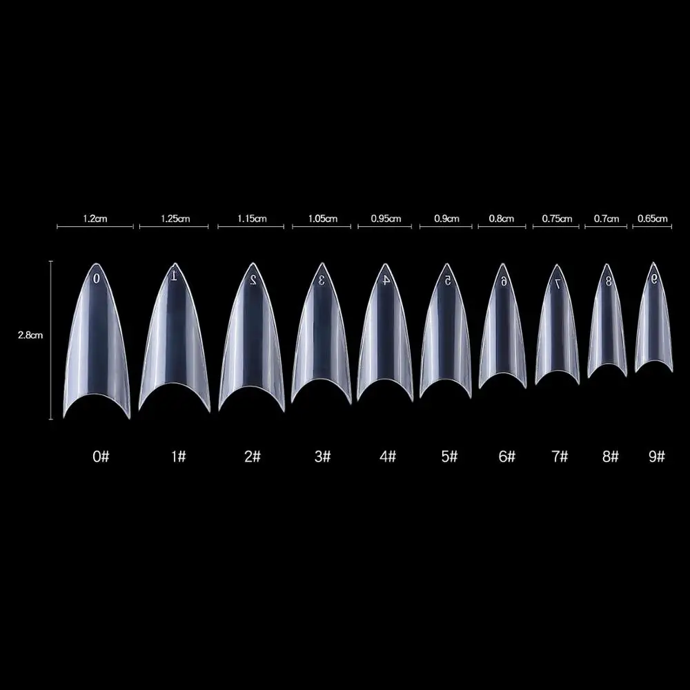 Прозрачный заостренный миндаль шпильки накладные ногти изогнутые Французский акриловый гель Салон половина покрытия