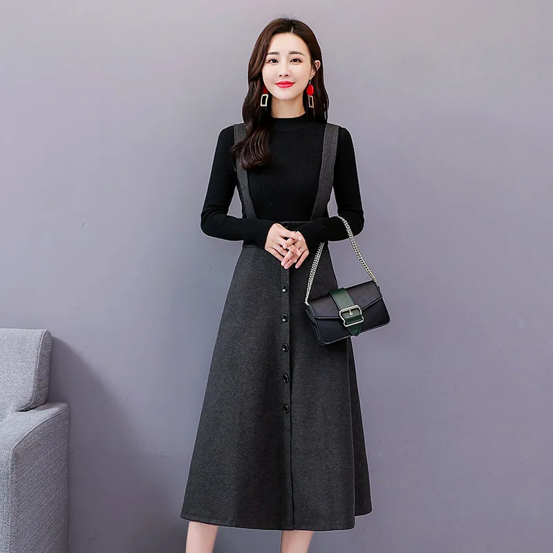 

Woolen Dress 2019 Autumn Clothing New Style WOMEN'S Dress-Style Elegant Two-Piece Autumn & Winter Suspender Strap Skirt Suit