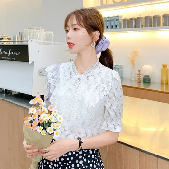 

2020 Summer New Korean Version of The Fashion Sweet Wood Ear Lace Lace Red Jacket Shows Temperament Women's Shirt Blouse Women