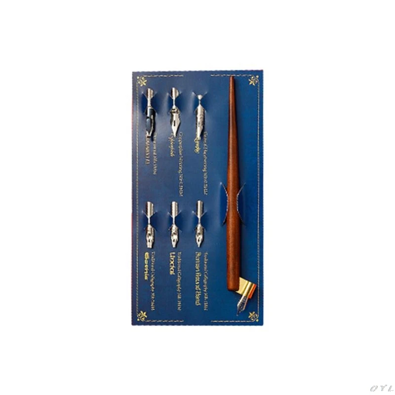 Деревянная манга каллиграфия Dip Ручка Держатель+ 6 наконечников для нанесения надписей, набор для рисования английская косая каллиграфия Dip Ручка