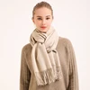 100% Pure Wool Scarf Women Winter Solid Dark Red Wool Shawls and Wraps for Ladies Pashmina Tassel Cashmere Scarves Foulard Femme 6