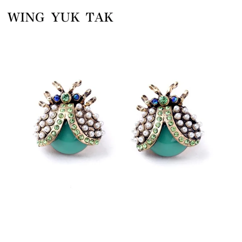 Wing yuk tak модный штифт с насекомым серьги для женщин искусственный жемчуг Зеленый Жук серьги корейские ювелирные изделия подарок