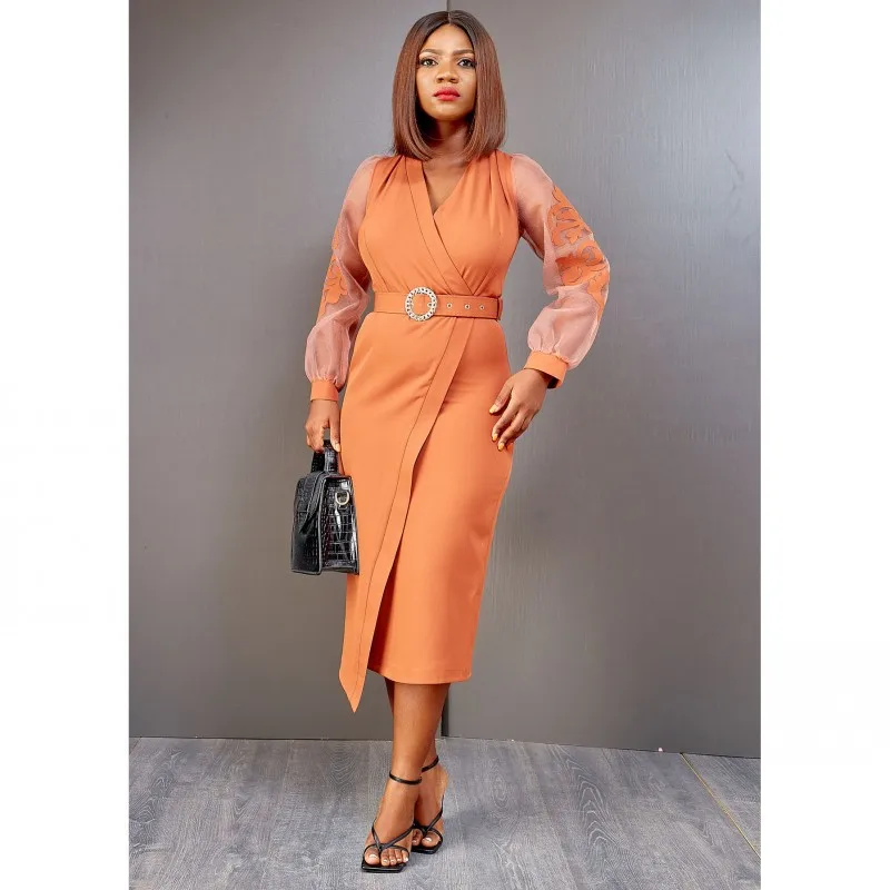 Long-Sleeved Dress African Casual Wear Slim Office Dress Streetwear Women 2021 Summer European And American Sexy Plus Size Dress