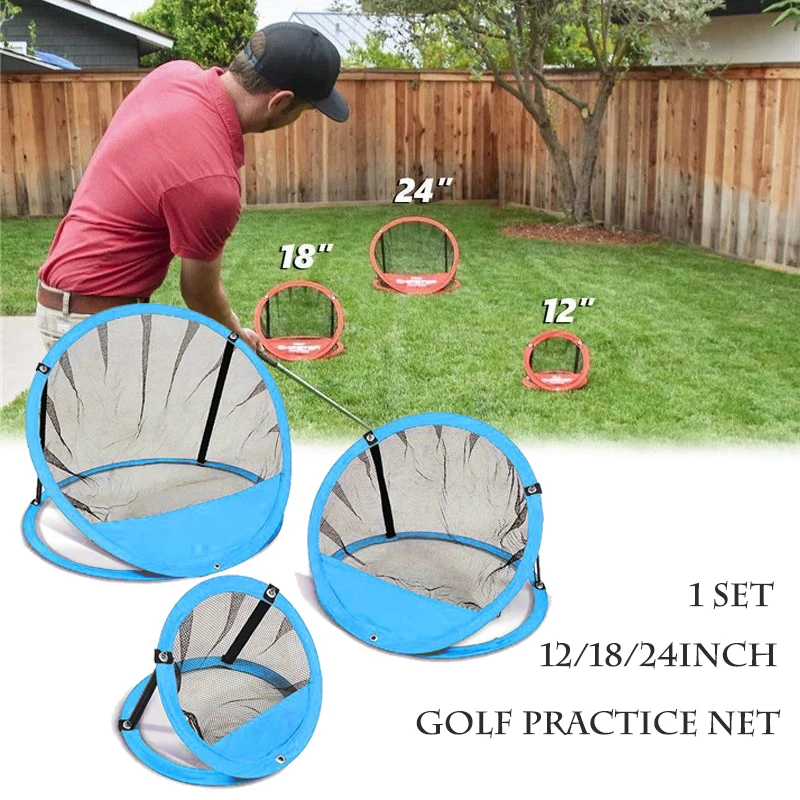 

12/18/24inch Golf Chipping Practice Net Foldable With Foam Balls Rubber Tees Swing Practice Putting Target Nets Outdoor Backyard