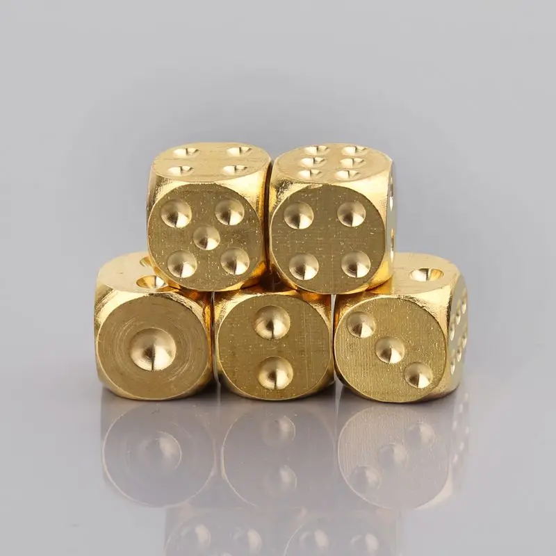 Золотые латунные кубики, твердые металлические многогранные Клубные кубики, игральные игры, инструмент 15X15X15 мм