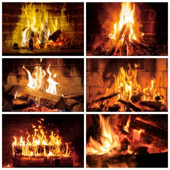 

Laeacco Photographic Backgrounds Fireplace Wood Pieces Burning Fire Flame Pattern Photography Backdrops Photocall Photo Studio