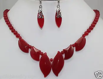 

Jewelry Red jade Necklace Earring Set >>plated watch wholesale Quartz jade CZ crystal