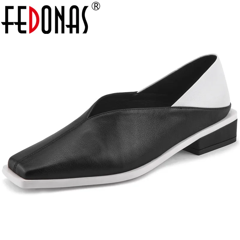 

FEDONAS 2020 Spring Brand Female High Heels Shallow Office Casual Shoes Woman Genuine Leather Women Pumps Comfortable Loafers