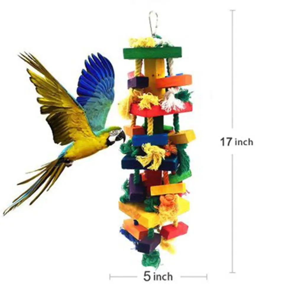 Хоббилан большой размер красочный Хлопковый Канат деревянный блок Жевательная кусачая подвесная игрушка для канат для попугаев блок жевательная игрушка для попугаев