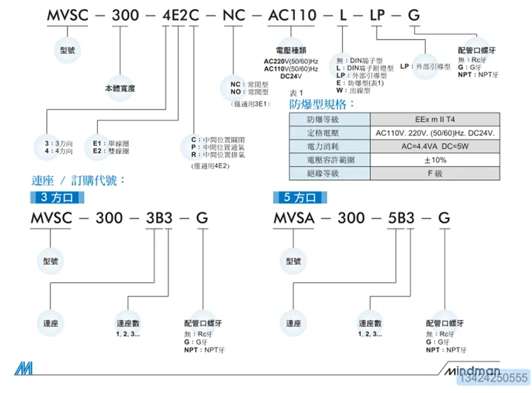 Тайвань электромагнитный клапан MVSC-300-4E1-DC24V AC220V AC110V