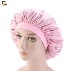 New Women Wide Band Satin Bonnet Soft Satin Night Sleep Hat Silk Head Wrap Shower Cap Women Head Cover Wrap Hat bonnet de nuit