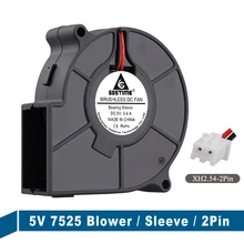 Gdstime ventilador turbo para impressora 3d, acessórios 7525 para impressora 3d, baixo, silencioso, dc 5v, 75*25mm, ventilador sem escova, 2 pinos, 1 peça