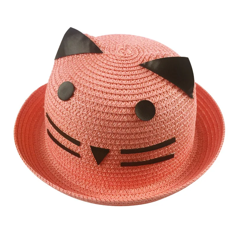 Baby Cat Straw Summer Hat With Ears Candy Color Children Panama Hats For Kids Boys Girls Cap For 1-3 Years