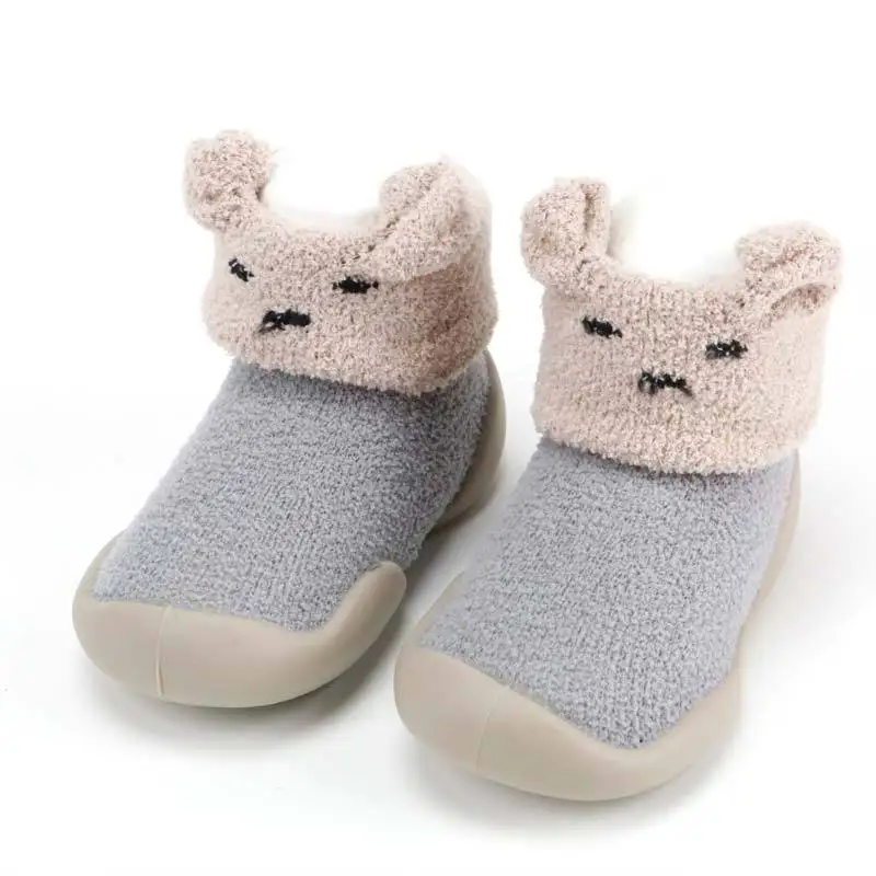 Baby Girl Boys Feather Flanging Dog Baby Shoes Baby Toddler Rubber Sole Shoes Children's Non-Slip Warm Shoes Sole Shope