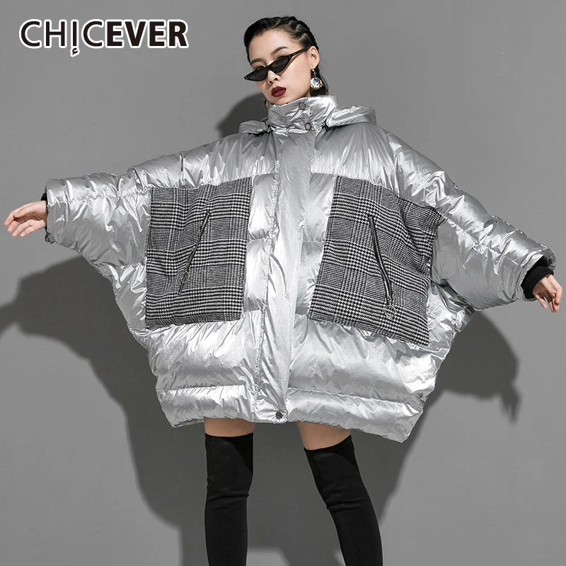 CHICEVER корейский стиль лоскутные Цветные парки для женщин с капюшоном рукав