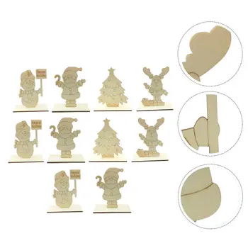 

10pcs Wood Christmas Deer Ornament DIY Xmas Party Santa Claus Decor(Mixed Style)