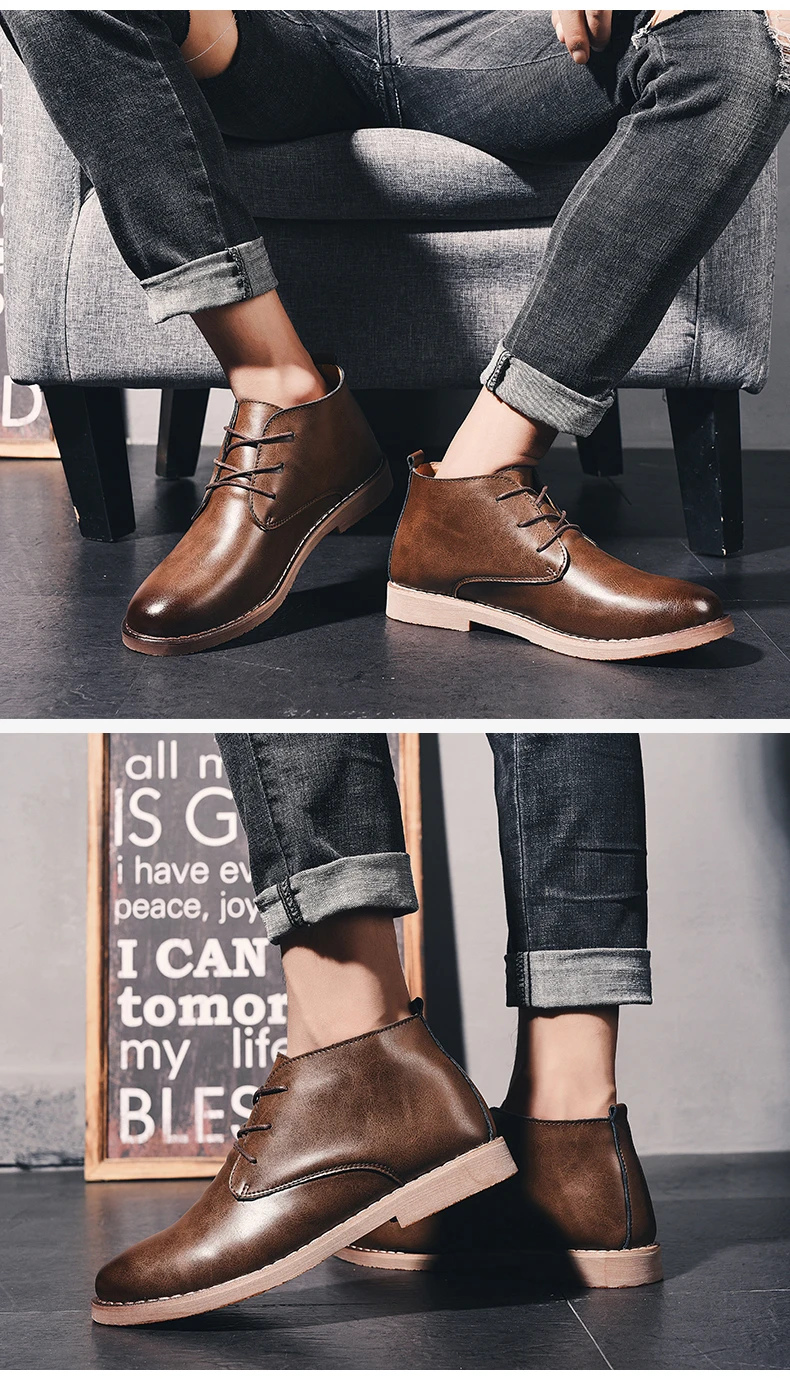 Мужская обувь из натуральной кожи; сезон весна-осень; Повседневные высокие кроссовки для мужчин; удобная обувь; винтажная Классическая обувь