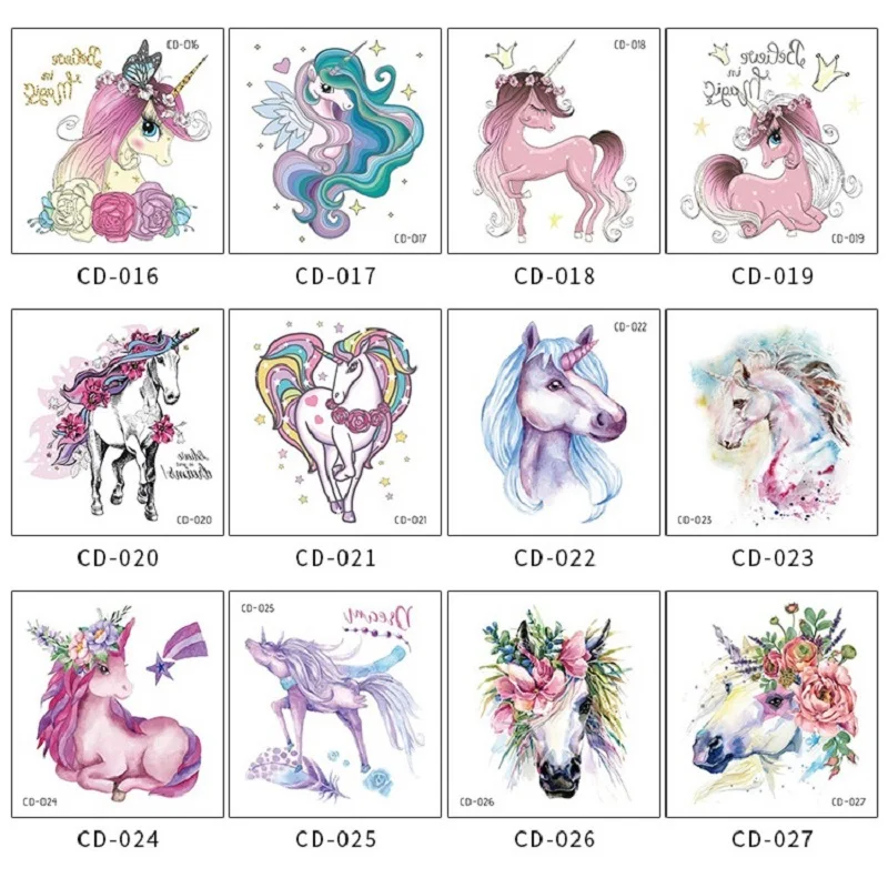 5Pcs/Set Unicorns Tattoo Stickers Watercolor Flowers Horse Waterproof Temporary Disposable Body Art Makeup tatouage temporaire tattoo sticker temporary tattoos makeup stickers