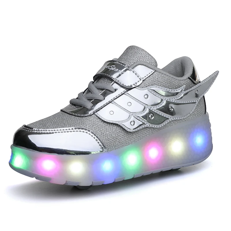 Рождественские детские светящиеся кроссовки с двумя колесами, светодиодный светильник, обувь для катания на роликах, детская обувь с подсветкой для мальчиков и девочек, зарядка от usb