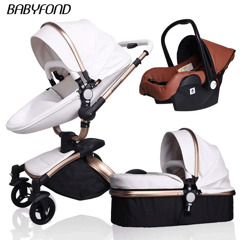white plus brown Hotmom Высокая Ландшафтная «Три в одном» коляска, может применяться для сидения, складывается двумя способами, четыре колеса, с амортизаторами, детская коляска - Цвет: white plus brown