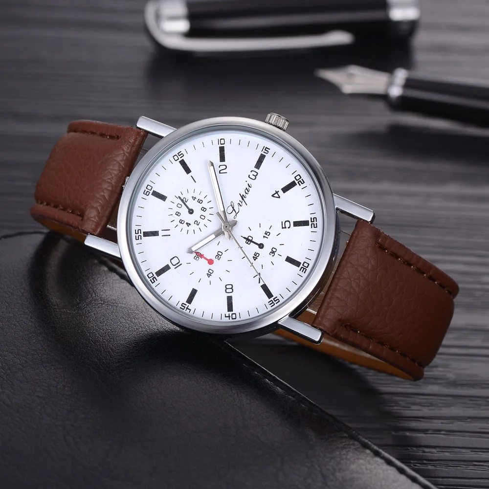 Fashion Men Watch Top Brand Luxury Watch PU Leather Band Analog Quartz Wrist Watch Student Clock erkek kol saati reloj hombre