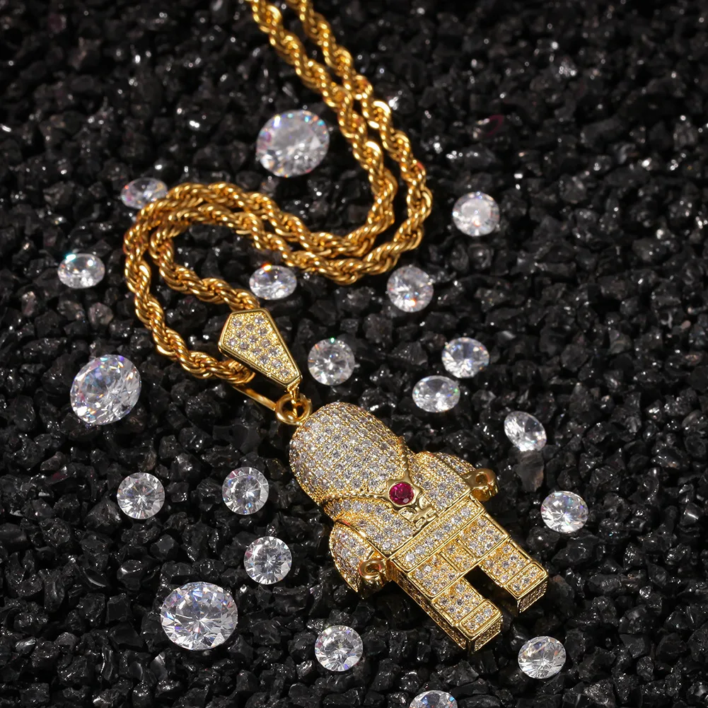 Hip Hop Jewelry Zircon Astronaut Iced Out Cool Mens Pendant Necklace Gold Chain For Men Fashion Necklace