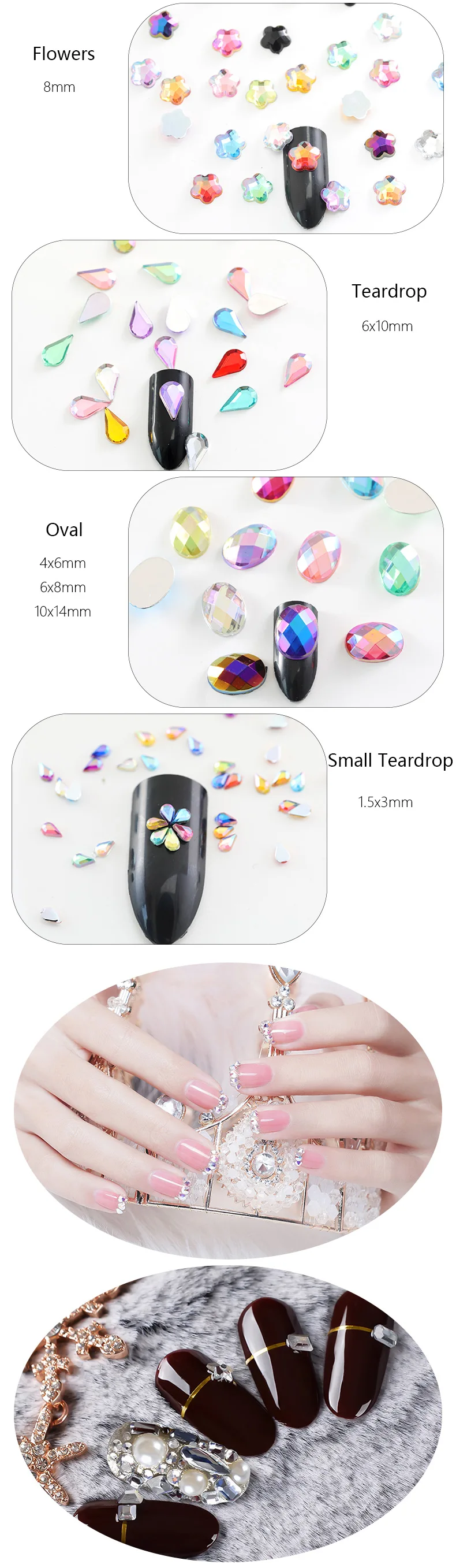 16 Colors 100Pcs Teardrop Acrylic Non Hot Fix Rhinestones Crystal AB Colorful Glue On Flatback Rhinestones for Garments F0316