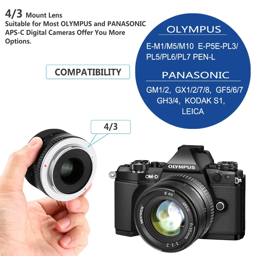 Neewer 35mm f/1.2 Large Aperture Aluminum Wide Angle Lens Manual Focus Prime Fixed APS-C Lens suitable for Olypums Panasonic