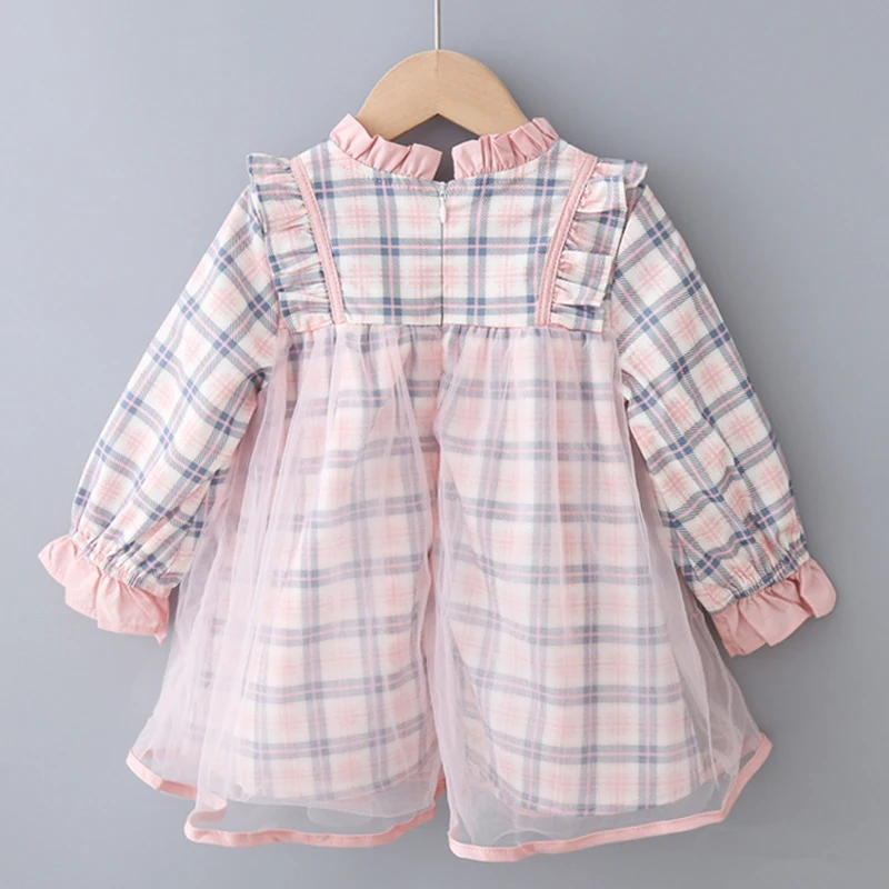 Розовое клетчатое платье для маленьких девочек vestido infantil/нарядное и свадебное платье-пачка принцессы с длинными рукавами на весну-осень, 3 года