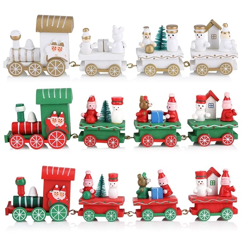 

2019 Mini Wood Christmas Train Home Decor Gift Kid Wooden Train Model Vehicle Toys for Children Gifts Diecasts & Toy Vehicles