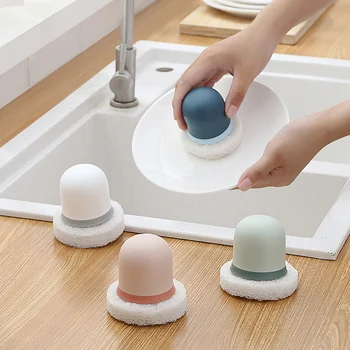 

Round Multi-Function Sponge/Diamond Bath Brush with Handle Kitchen Sponge Brush Supplies JS22