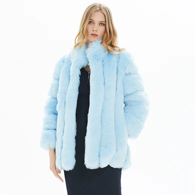 Light Blue ZADORIN новая зимняя теплая куртка с воротником-стойкой женский плюс размер пальто из искусственного меха мягкая пушистая куртка роскошная винтажная верхняя одежда розовая Женская - Цвет: Light Blue