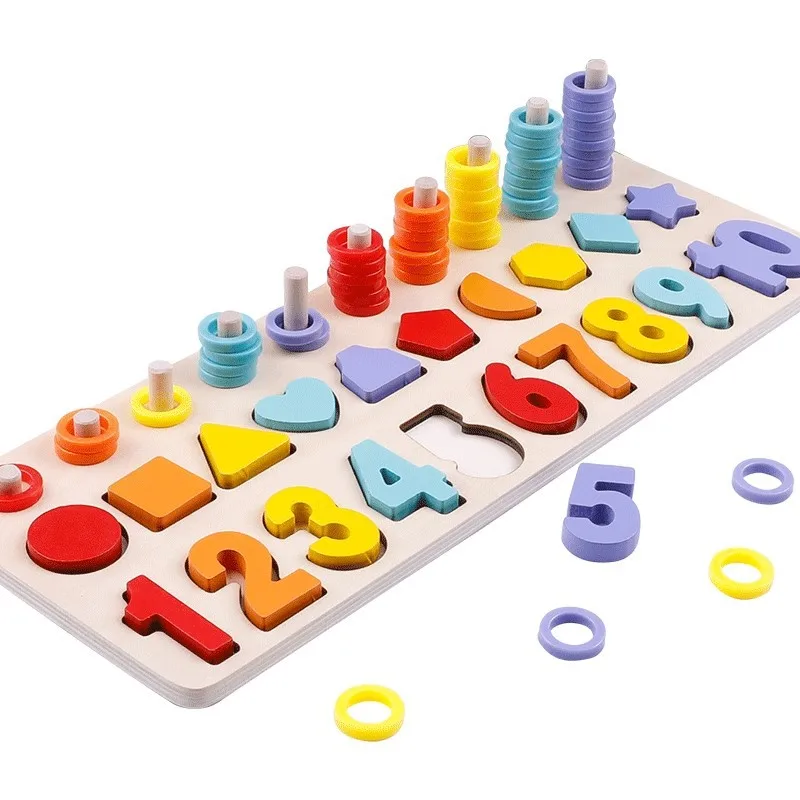Montessori Toys Count Geometric Shape Cognition Match Baby Early Education Wood Math Toys For Children Puzzle