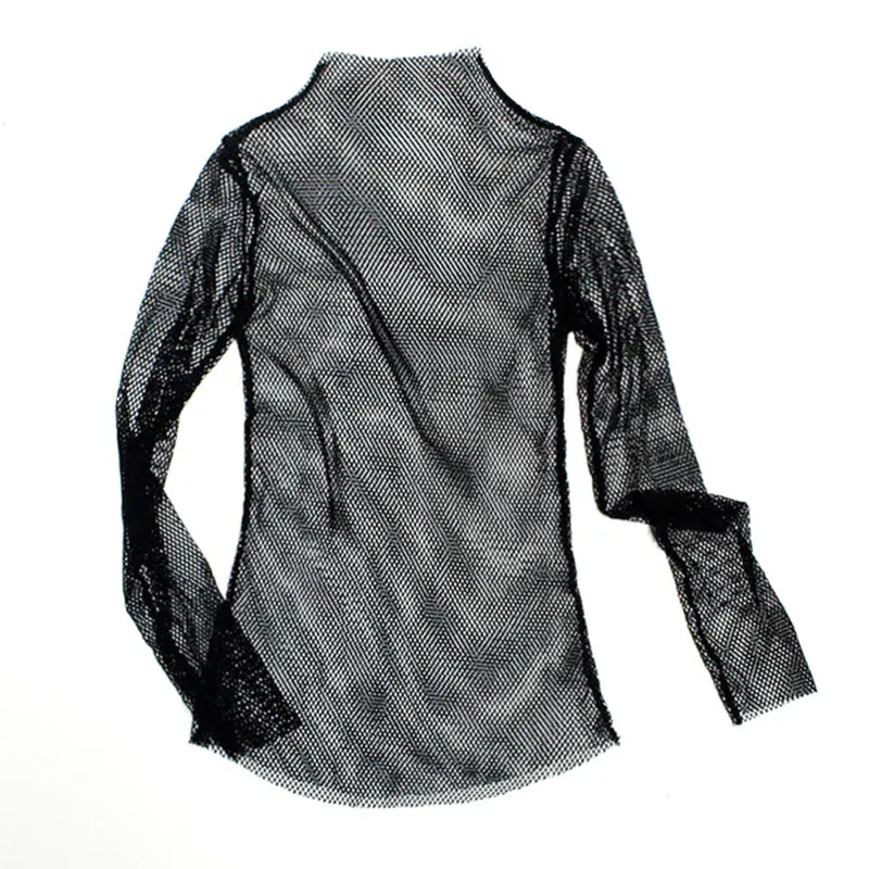 Женские сетчатые прозрачные черные рубашки, женские сексуальные футболки Harajuku с длинным рукавом