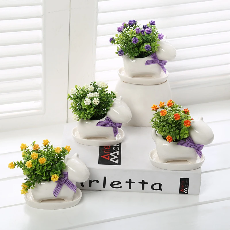 

Ceramics Garden Bonsai Creative Zakka Flowerpot Imitation Flower Plants Ornament Balcony Desktop Decoration Mini Bonsai Crafts