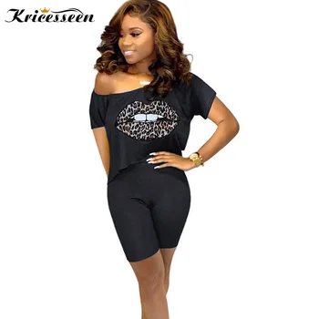 

Kricesseen Casual Print Leopard Two Pieces Shorts Set Women Black Short Sleeve Top And Solid Shorts Suits Matching Set