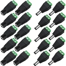 Adaptador de conector dc fêmea macho 2.1x5.5mm conector de tomada de alimentação dc para câmera cctv e luz de tira led